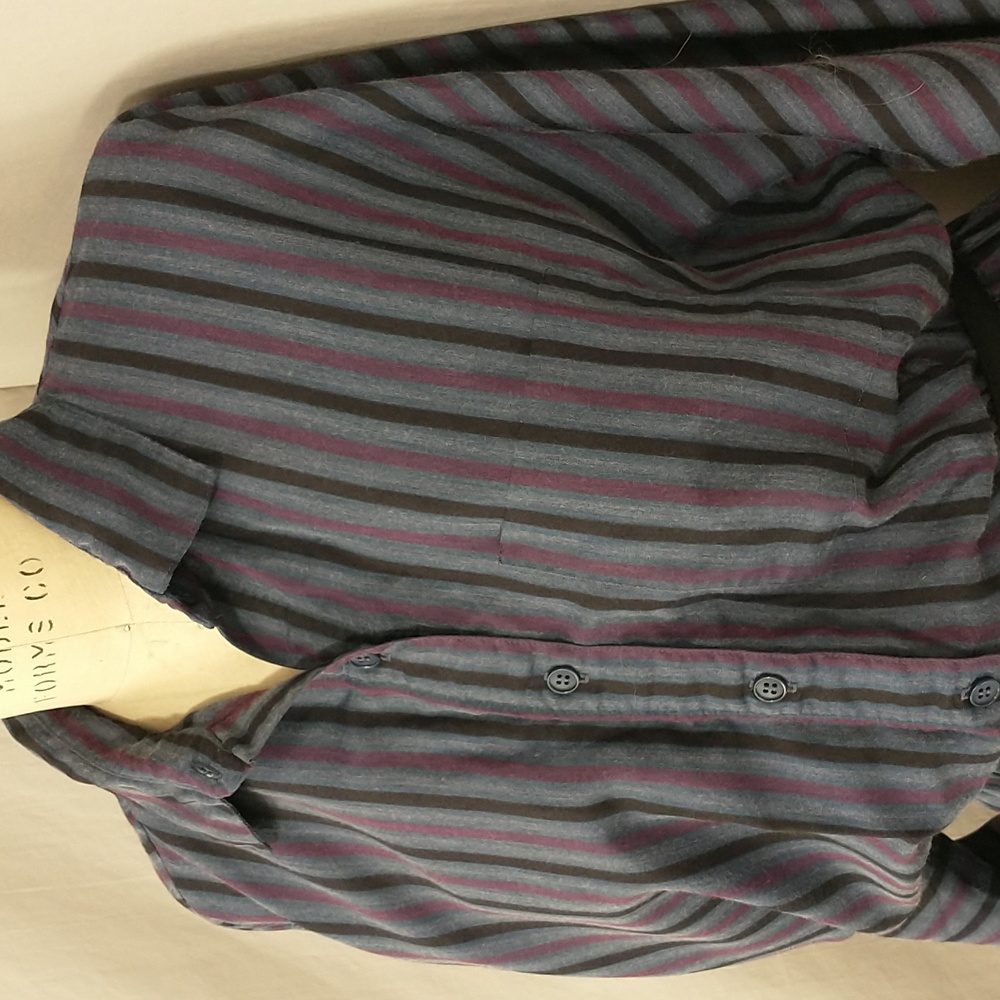 Striped Shirt Dress 90s Vintage Pockets Lightweight Fabric Dark Colorful Stripe - Picture 2 of 10